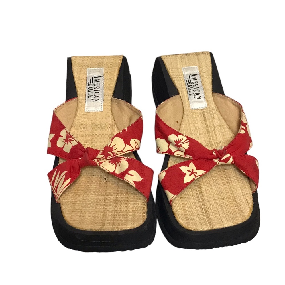 Vintage 90s American eagle platform sandals Aloha floral Maui 8‎
